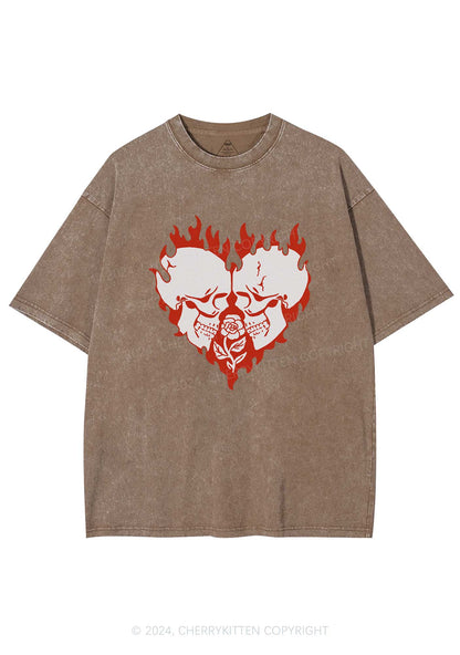 Heart Skull Y2K Valentine's Day Washed Tee Cherrykitten