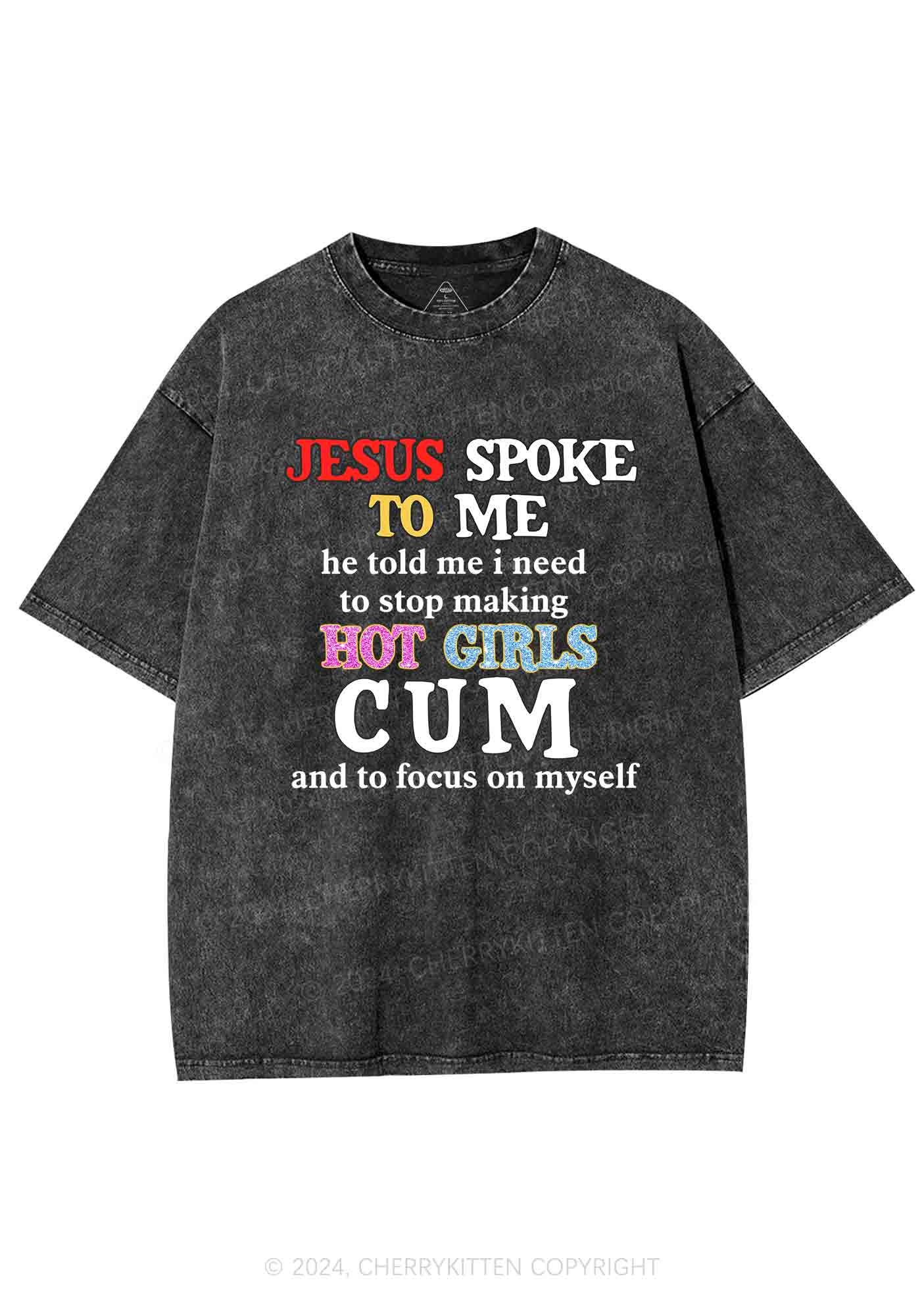 Stop Making Hot Girls Cum Y2K Washed Tee Cherrykitten