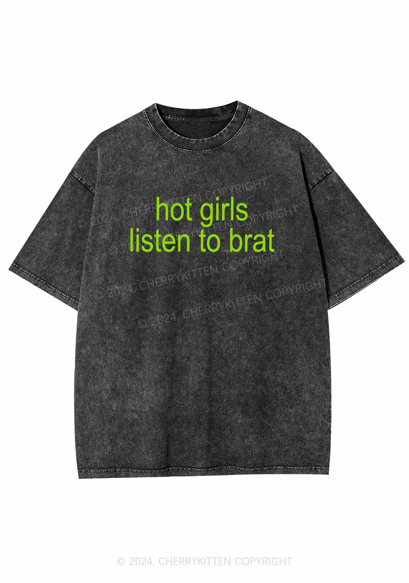 Hot Girls Listen To Brat Y2K Washed Tee Cherrykitten