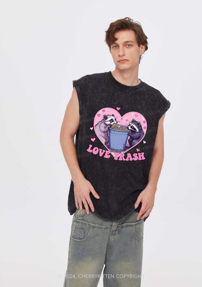 Love Trash Raccoon Y2K Valentine's Day Washed Tank Cherrykitten