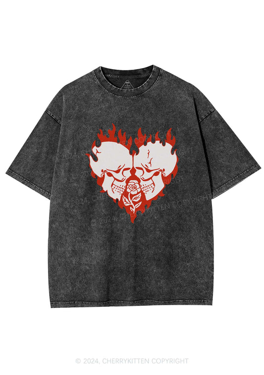 Heart Skull Y2K Valentine's Day Washed Tee Cherrykitten