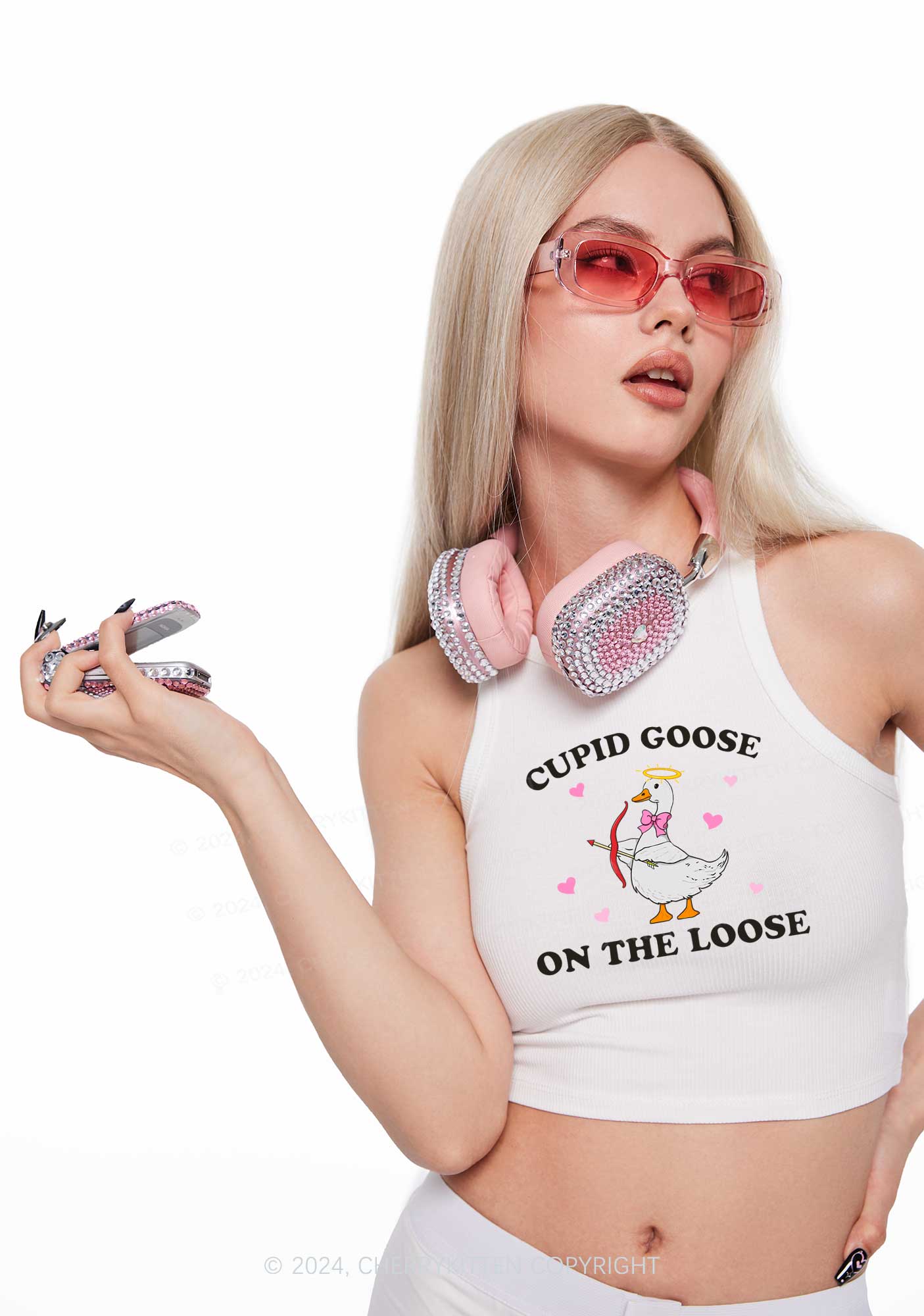 Cupid Goose Y2K Valentine's Day Crop Tank Top Cherrykitten