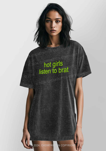 Hot Girls Listen To Brat Y2K Washed Tee Cherrykitten