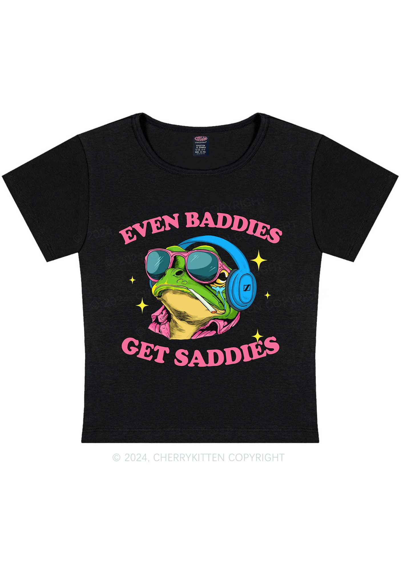 Baddies Frog Get Saddies Y2K Baby Tee Cherrykitten