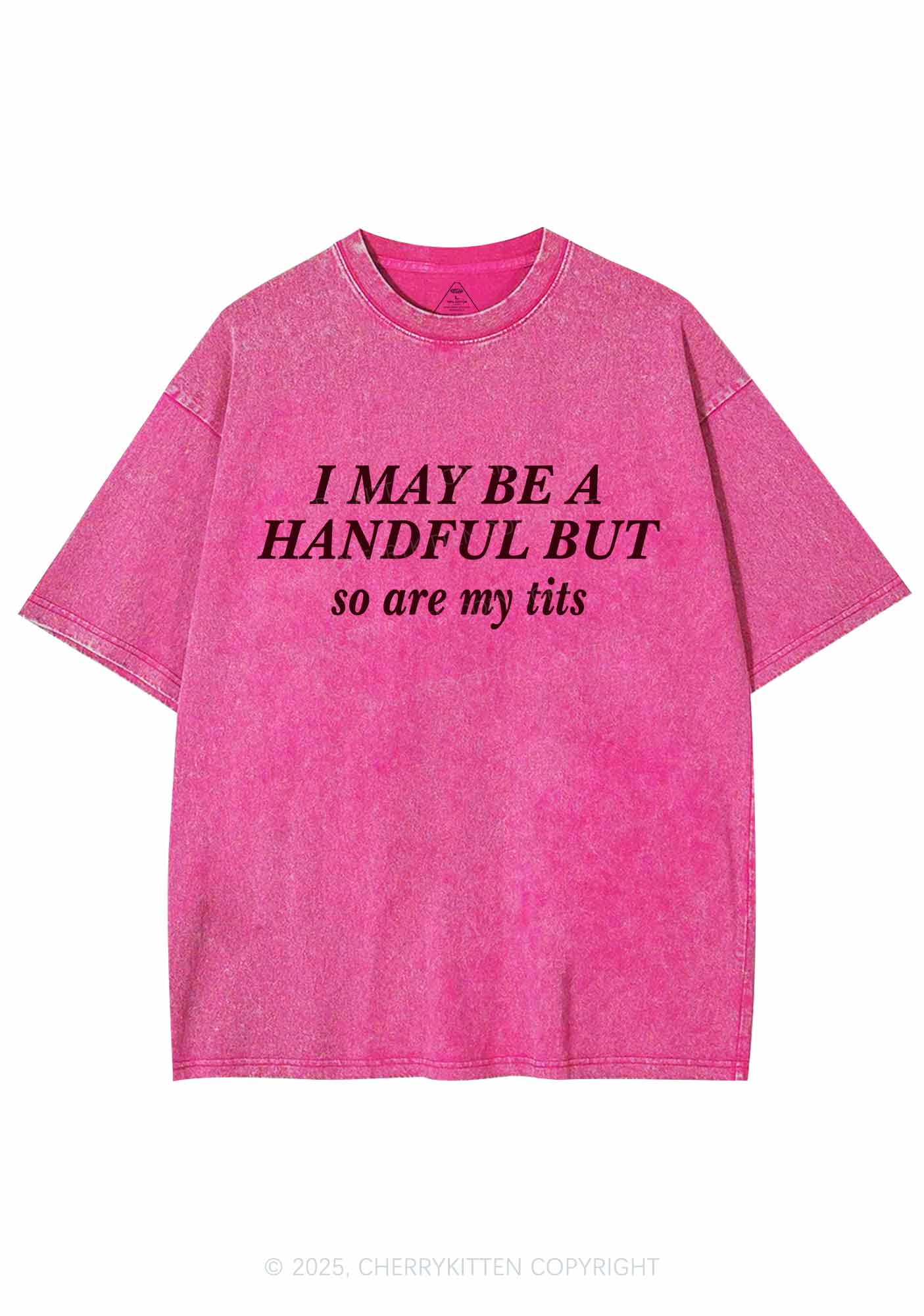 I May Be A Handful Y2K Washed Tee Cherrykitten