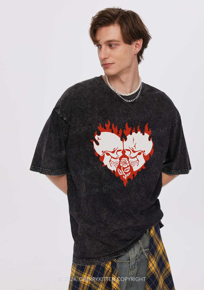 Heart Skull Y2K Valentine's Day Washed Tee Cherrykitten