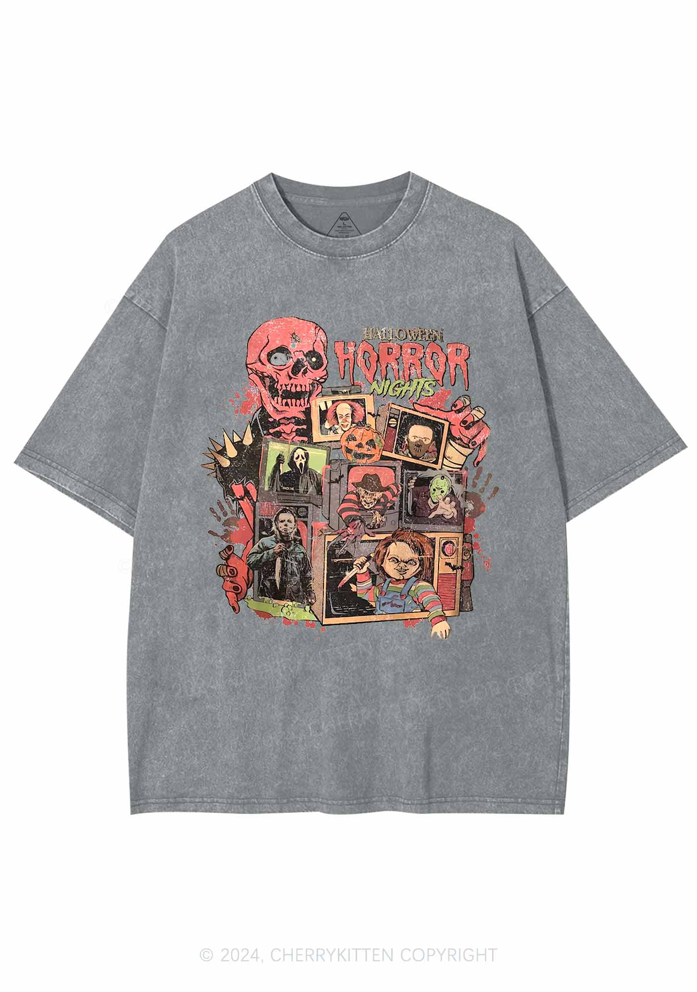 Halloween Horror Movies Characters Y2K Washed Tee Cherrykitten