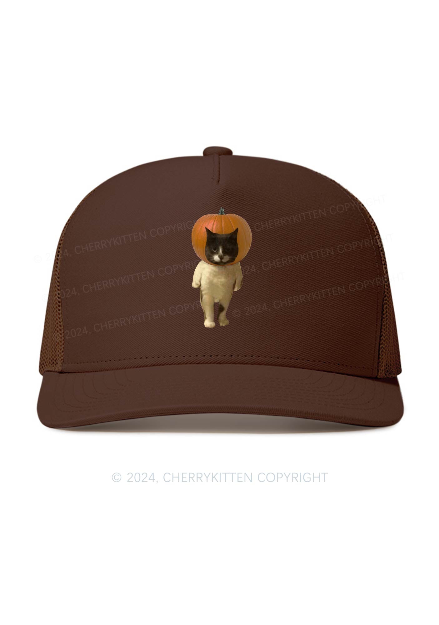 Pumpkin Head Cat Halloween Y2K Trucker Mesh Hat Cherrykitten