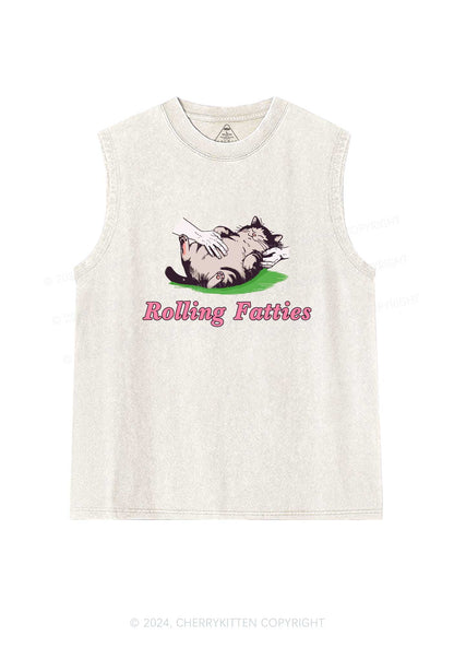 Rolling Fatties Cat Y2K Washed Tank Cherrykitten