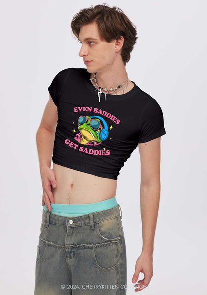 Baddies Frog Get Saddies Y2K Baby Tee Cherrykitten