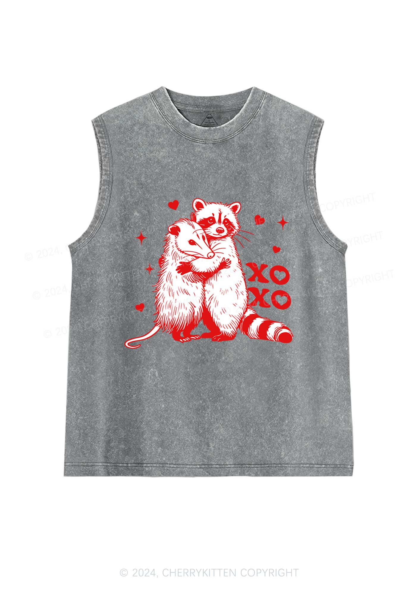 Raccoon XOXO Y2K Valentine's Day Washed Tank Cherrykitten