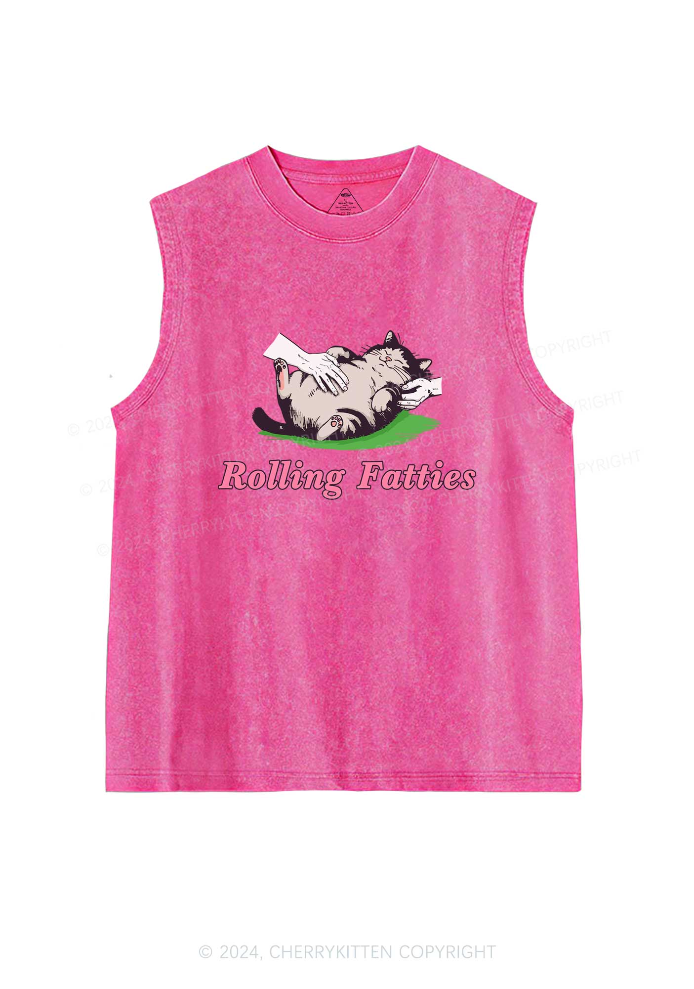 Rolling Fatties Cat Y2K Washed Tank Cherrykitten