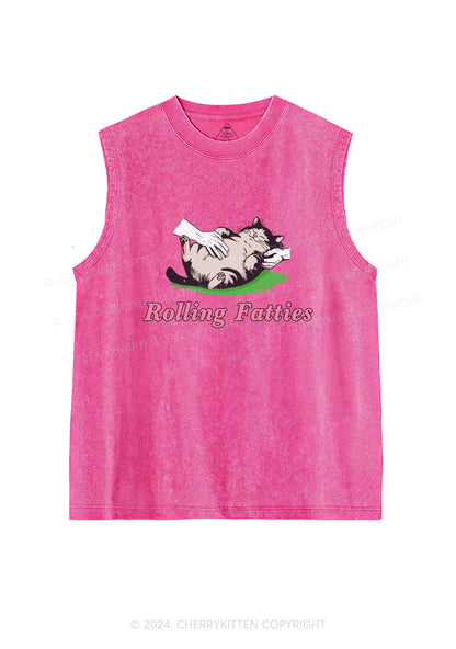 Rolling Fatties Cat Y2K Washed Tank Cherrykitten