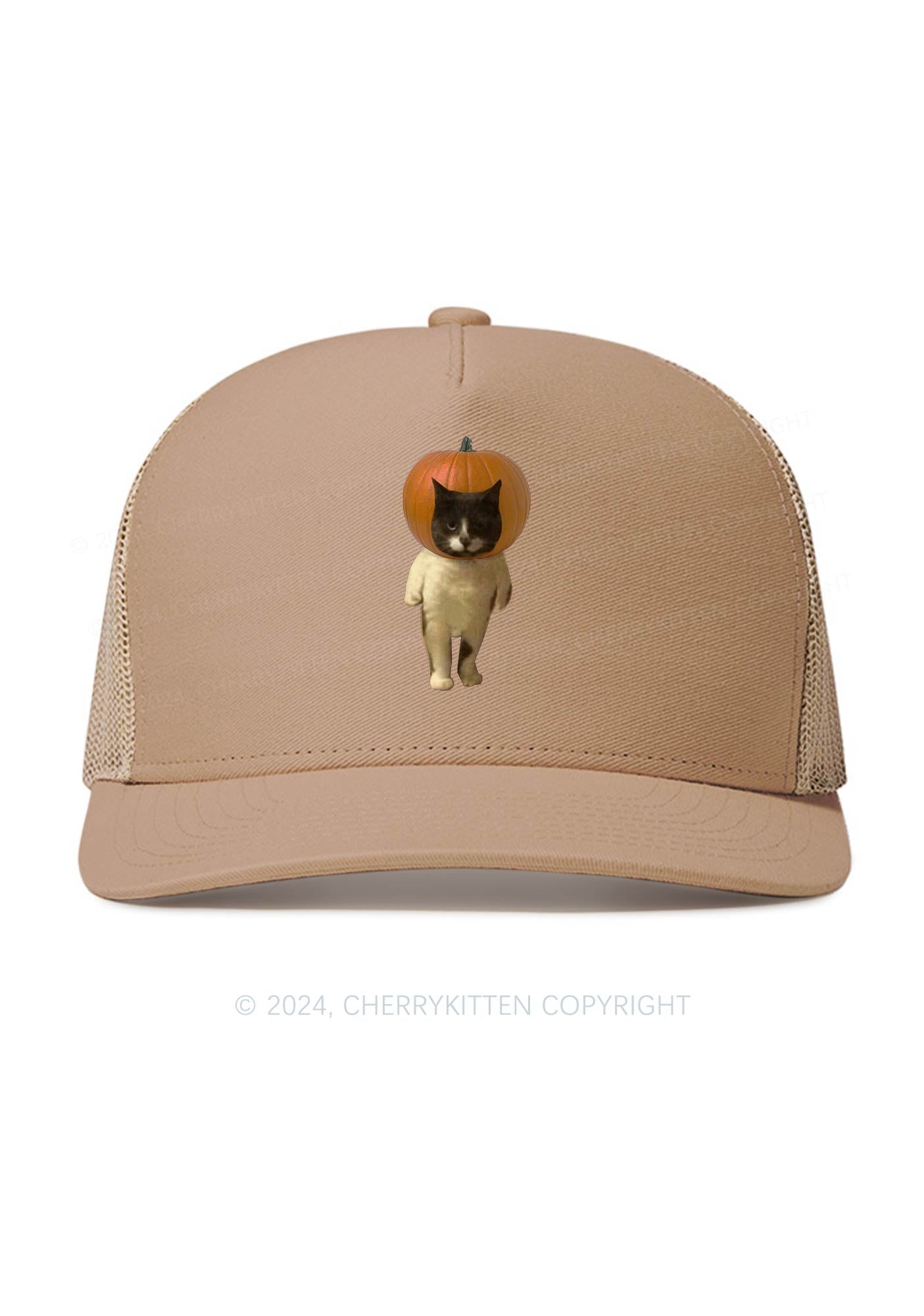 Pumpkin Head Cat Halloween Y2K Trucker Mesh Hat Cherrykitten