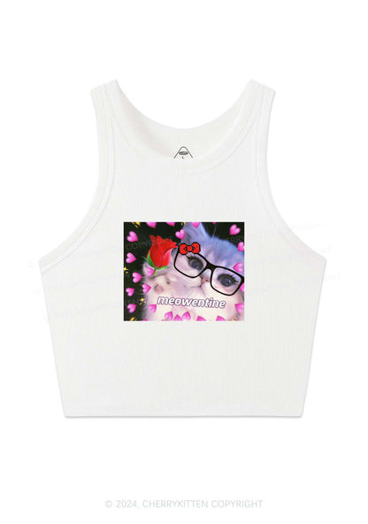 Meowentine Kitty Y2K Valentine's Day Crop Tank Top Cherrykitten