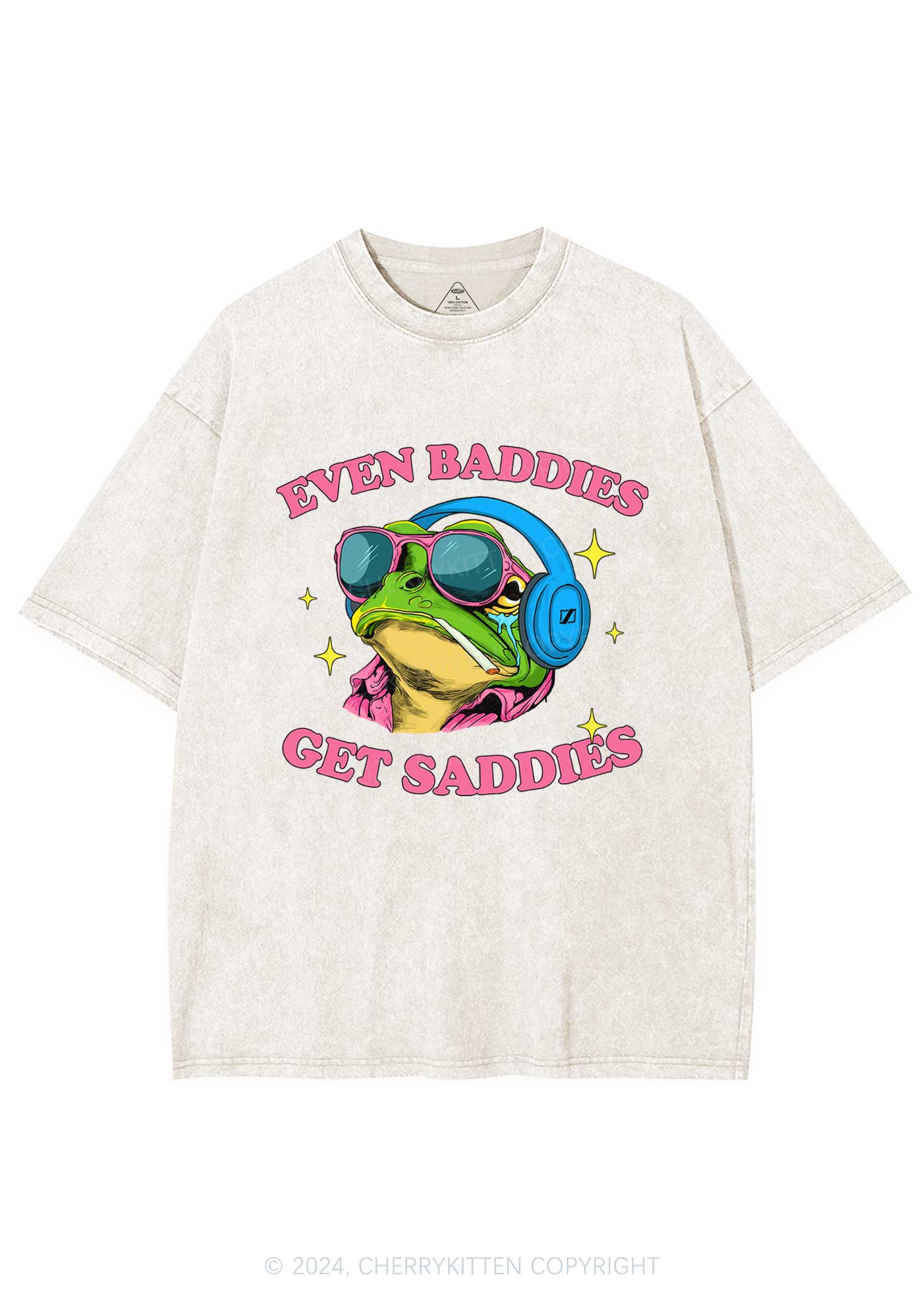 Baddies Frog Get Saddies Y2K Washed Tee Cherrykitten