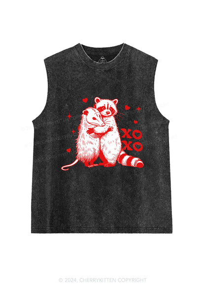 Raccoon XOXO Y2K Valentine's Day Washed Tank Cherrykitten