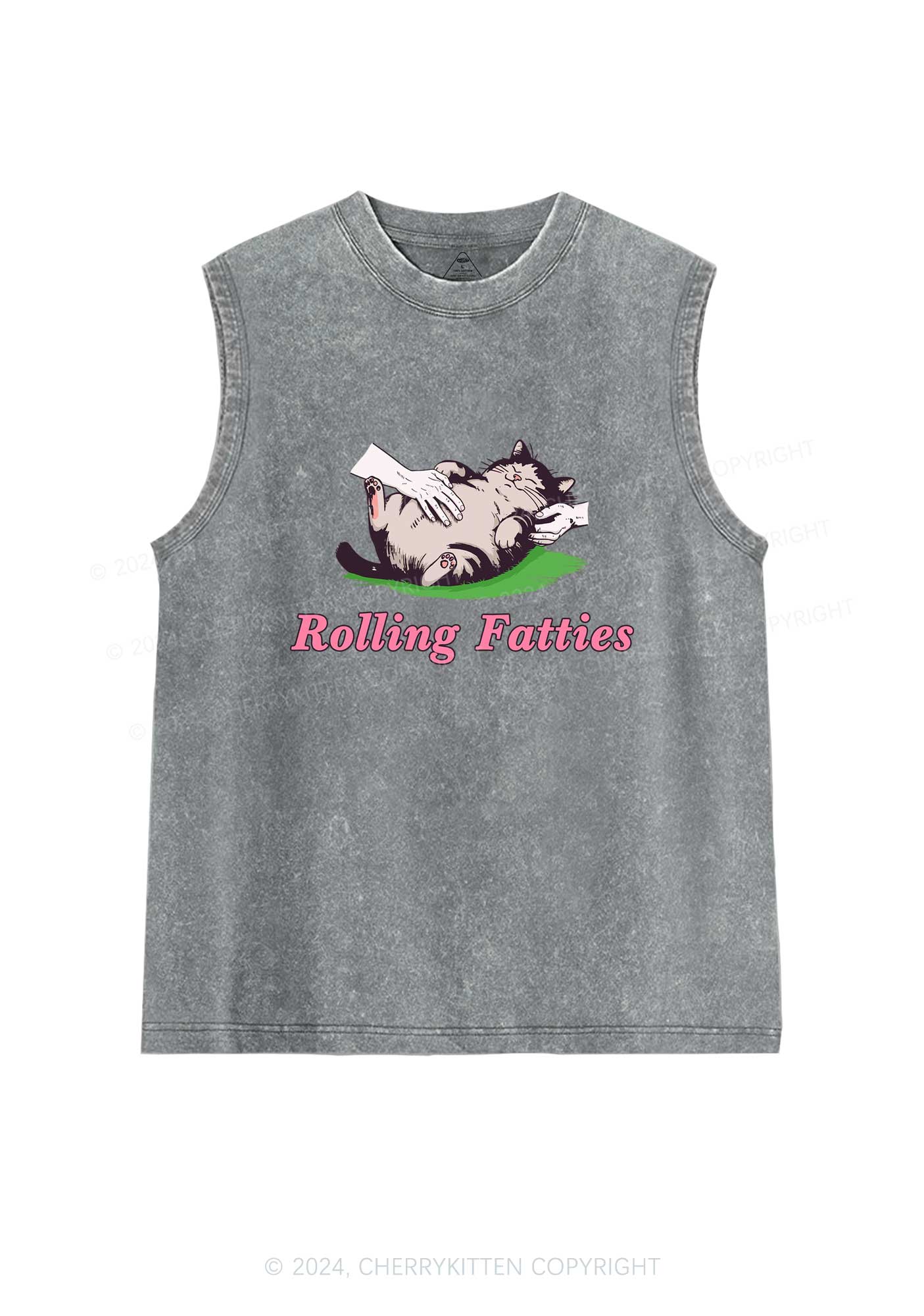 Rolling Fatties Cat Y2K Washed Tank Cherrykitten