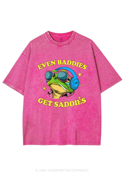 Baddies Frog Get Saddies Y2K Washed Tee Cherrykitten