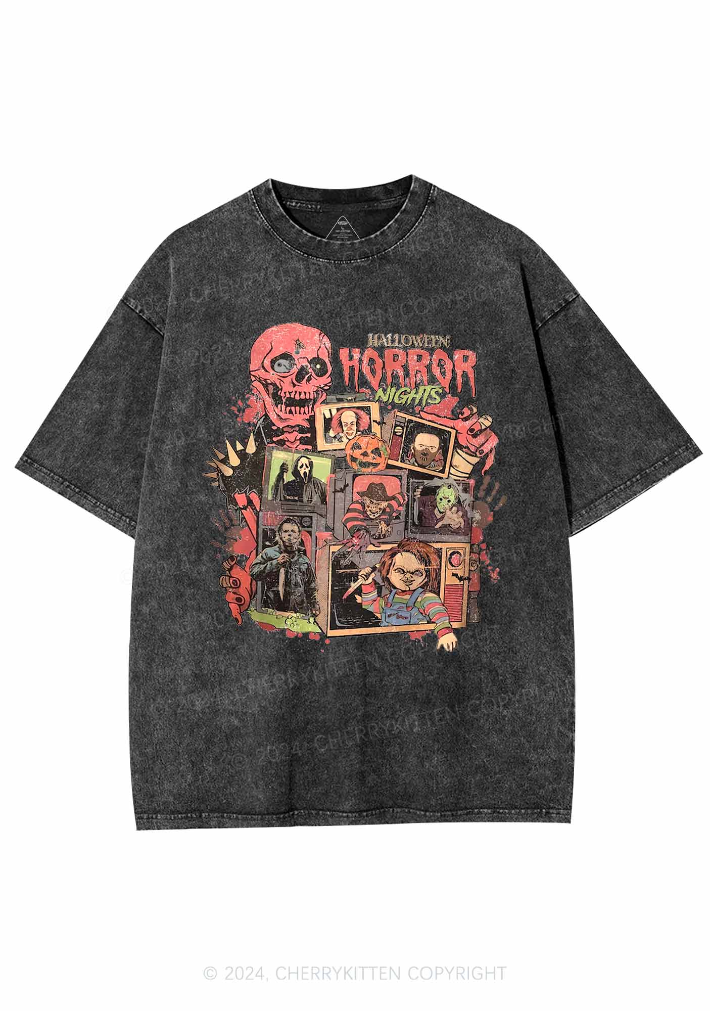 Halloween Horror Movies Characters Y2K Washed Tee Cherrykitten