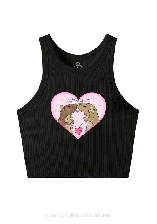 Two Rats Kiss Y2K Valentine's Day Crop Tank Top Cherrykitten