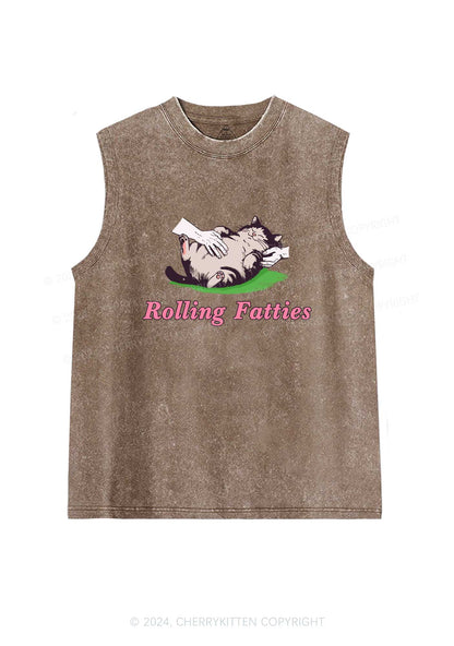 Rolling Fatties Cat Y2K Washed Tank Cherrykitten