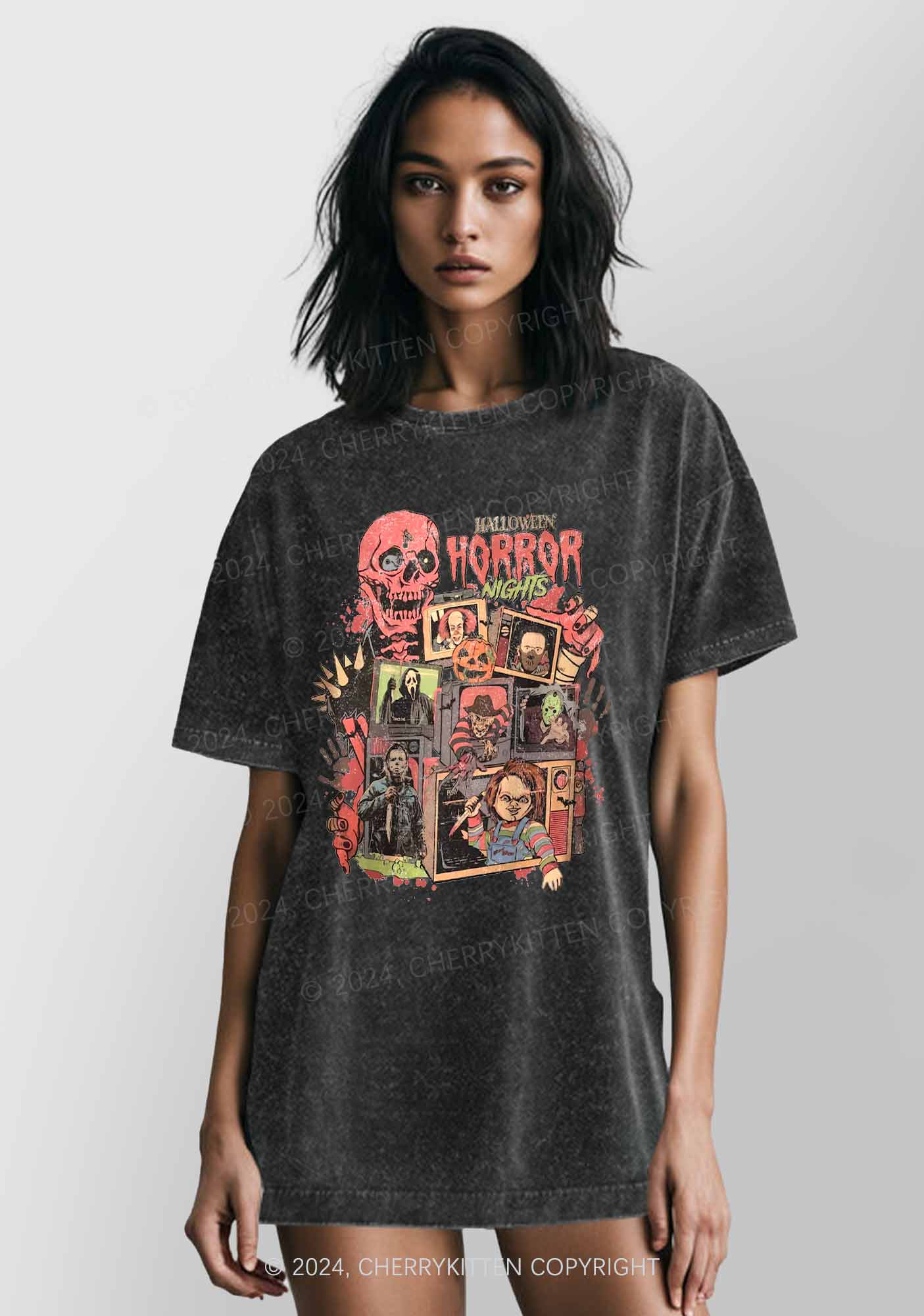 Halloween Horror Movies Characters Y2K Washed Tee Cherrykitten