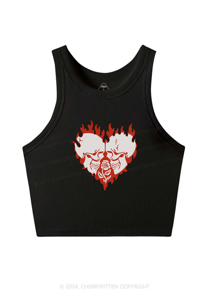 Heart Skull Y2K Valentine's Day Crop Tank Top Cherrykitten