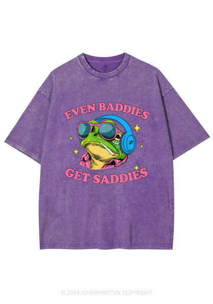 Baddies Frog Get Saddies Y2K Washed Tee Cherrykitten