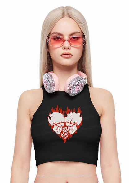 Heart Skull Y2K Valentine's Day Crop Tank Top Cherrykitten