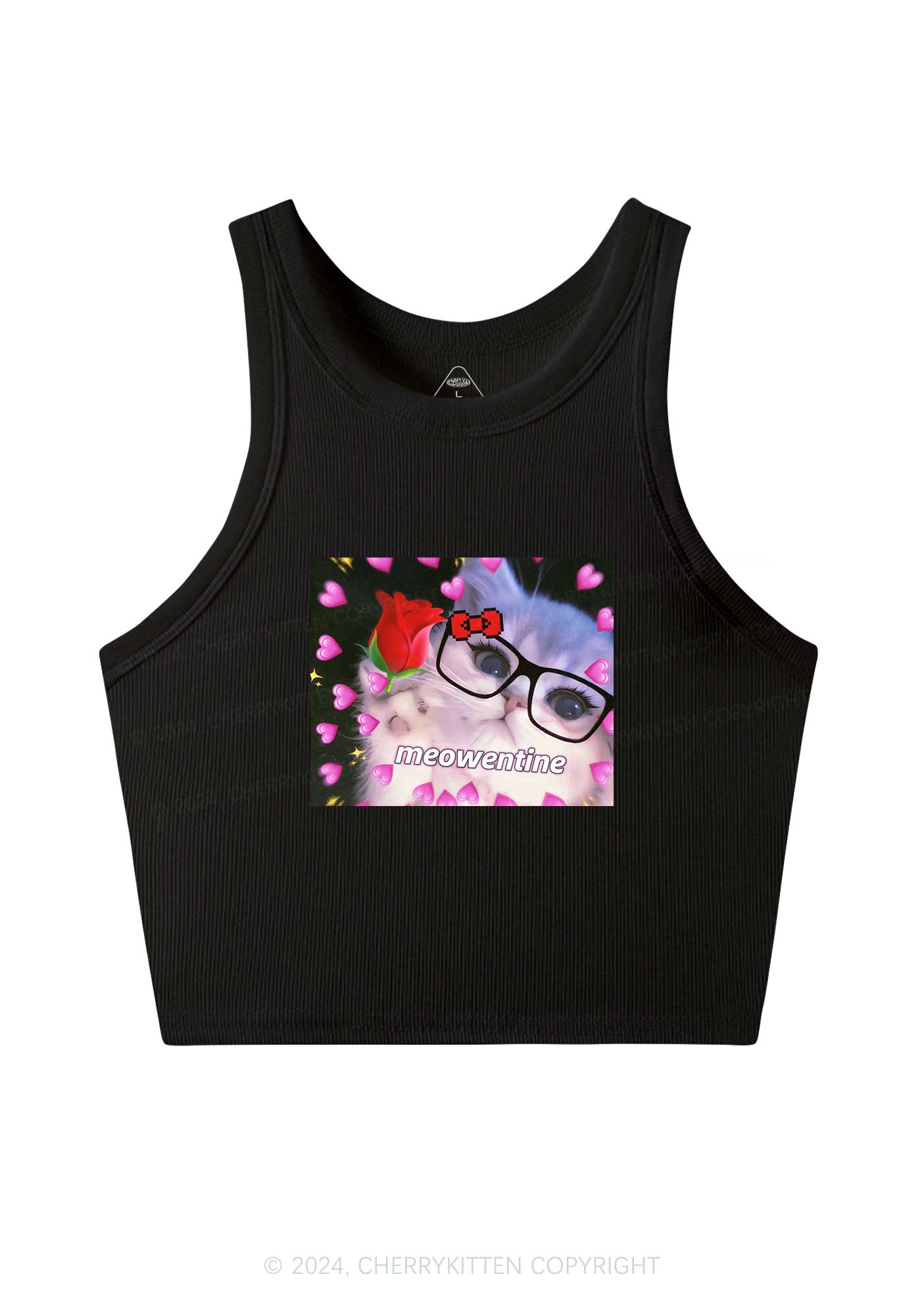 Meowentine Kitty Y2K Valentine's Day Crop Tank Top Cherrykitten