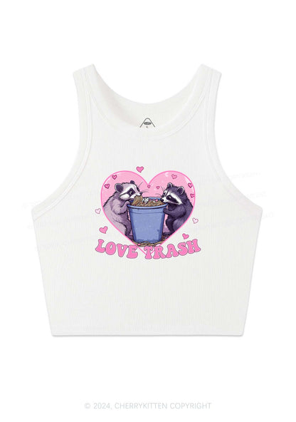 Love Trash Raccoon Y2K Valentine's Day Crop Tank Top Cherrykitten