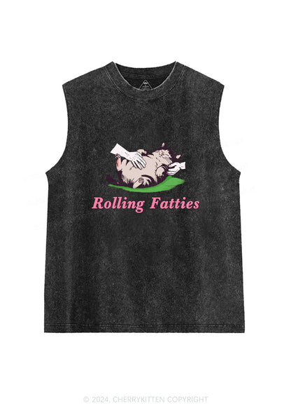 Rolling Fatties Cat Y2K Washed Tank Cherrykitten