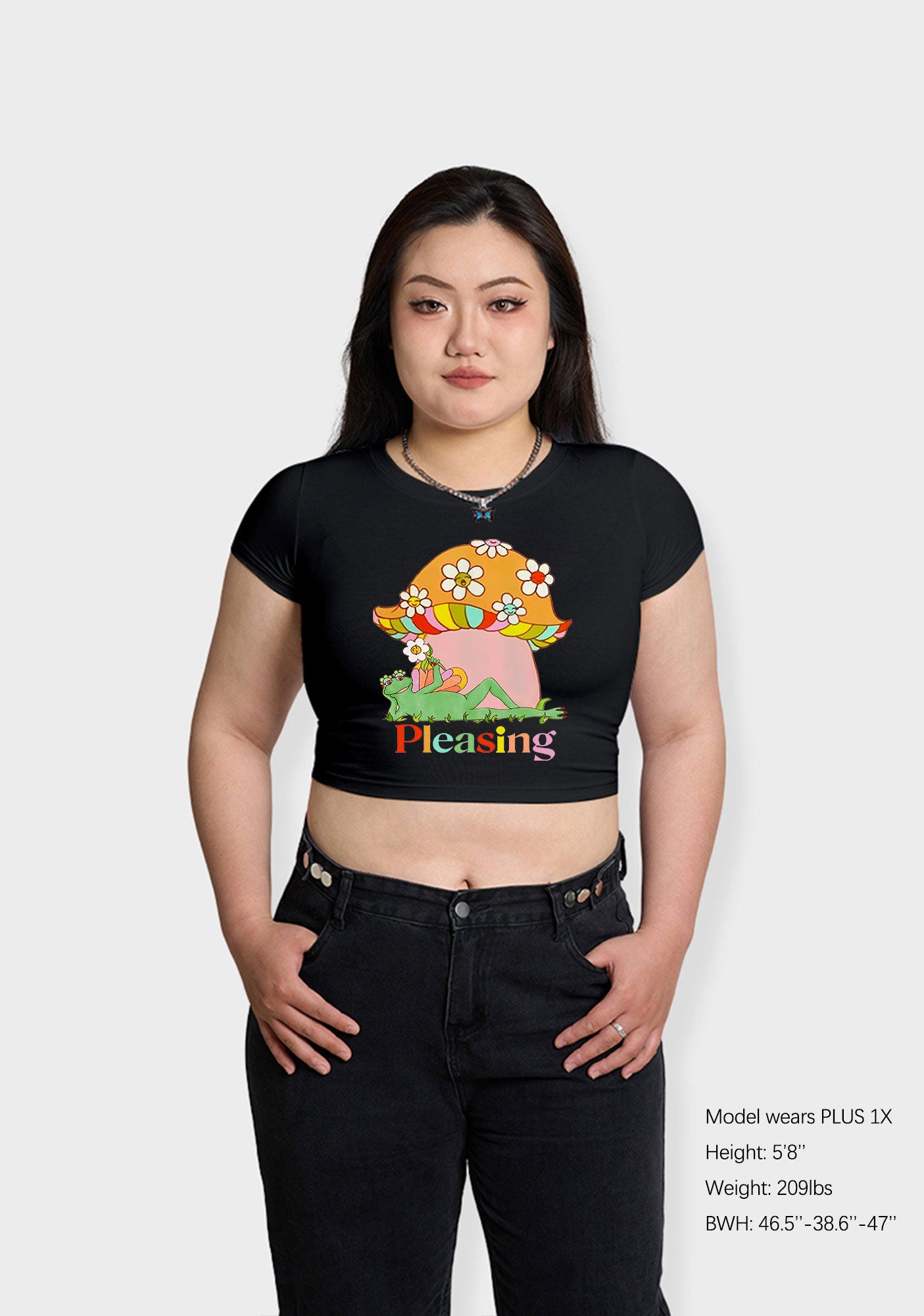 Curvy Pleasing Flowers Mushroom Frog Baby Tee