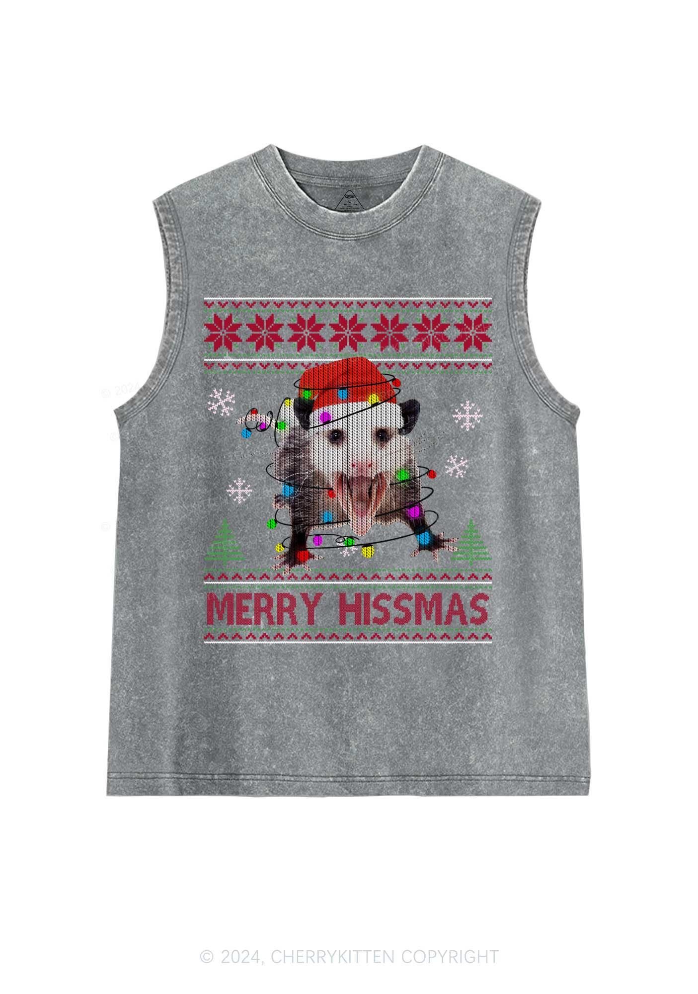 Christmas Merry Hissmas Y2K Washed Tank Cherrykitten