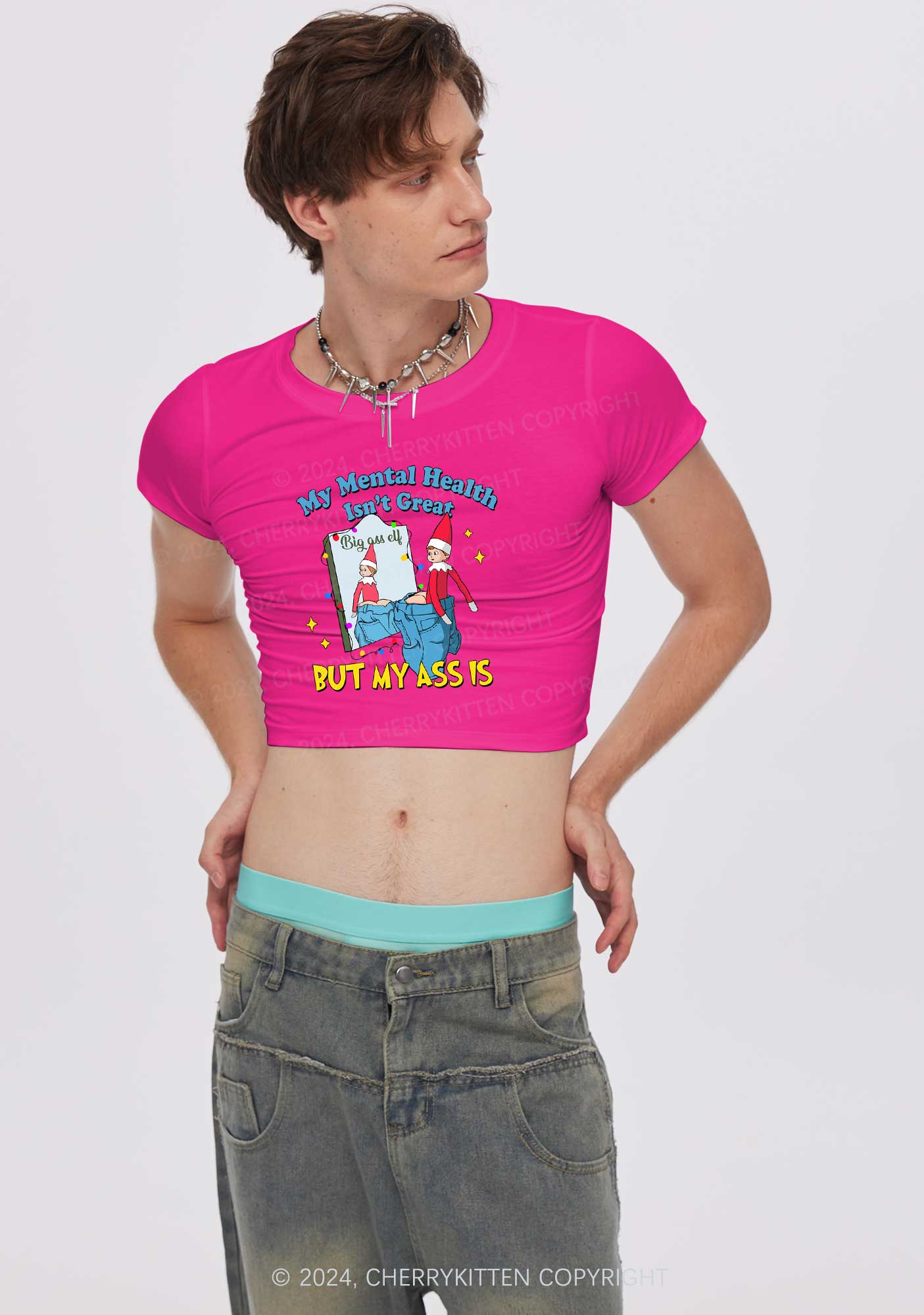 Christmas Big Axx Elf Y2K Baby Tee Cherrykitten