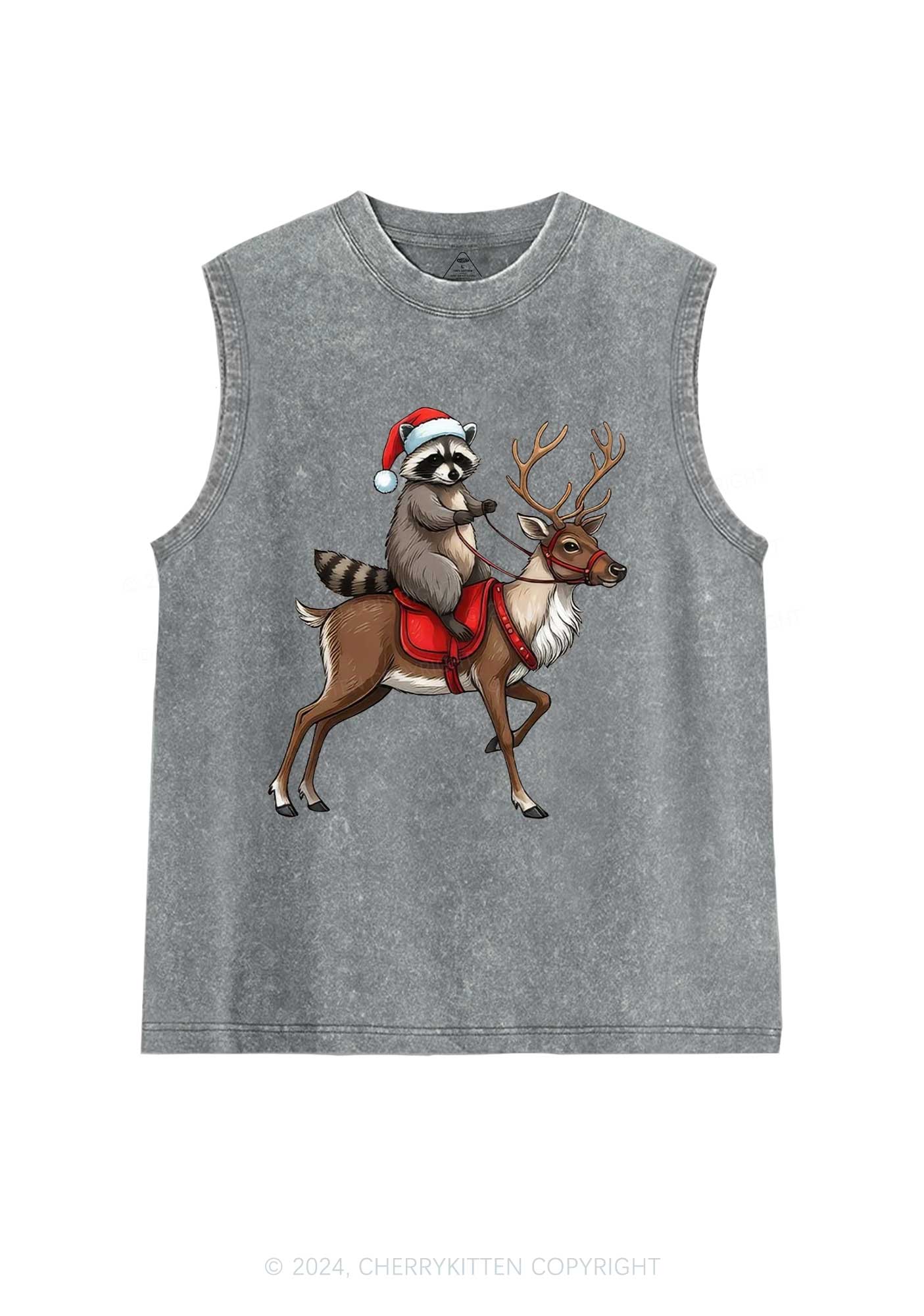 Christmas Feral Raccoon Y2K Washed Tank Cherrykitten