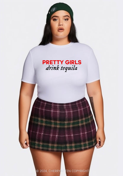 Curvy Pretty Girls Drink Tequila Y2K Baby Tee Cherrykitten