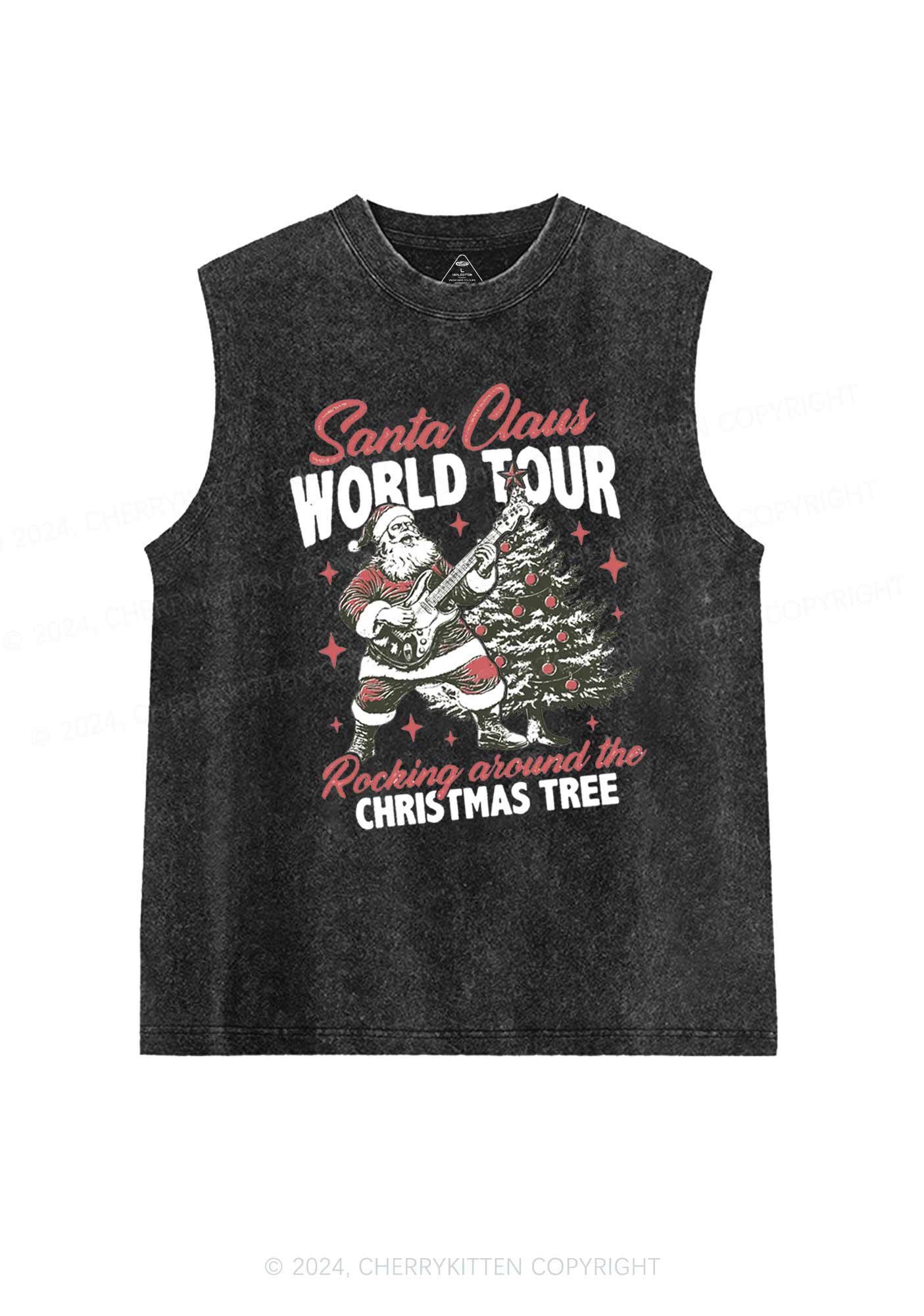 Christmas Santa Claus World Tour Y2K Washed Tank Cherrykitten