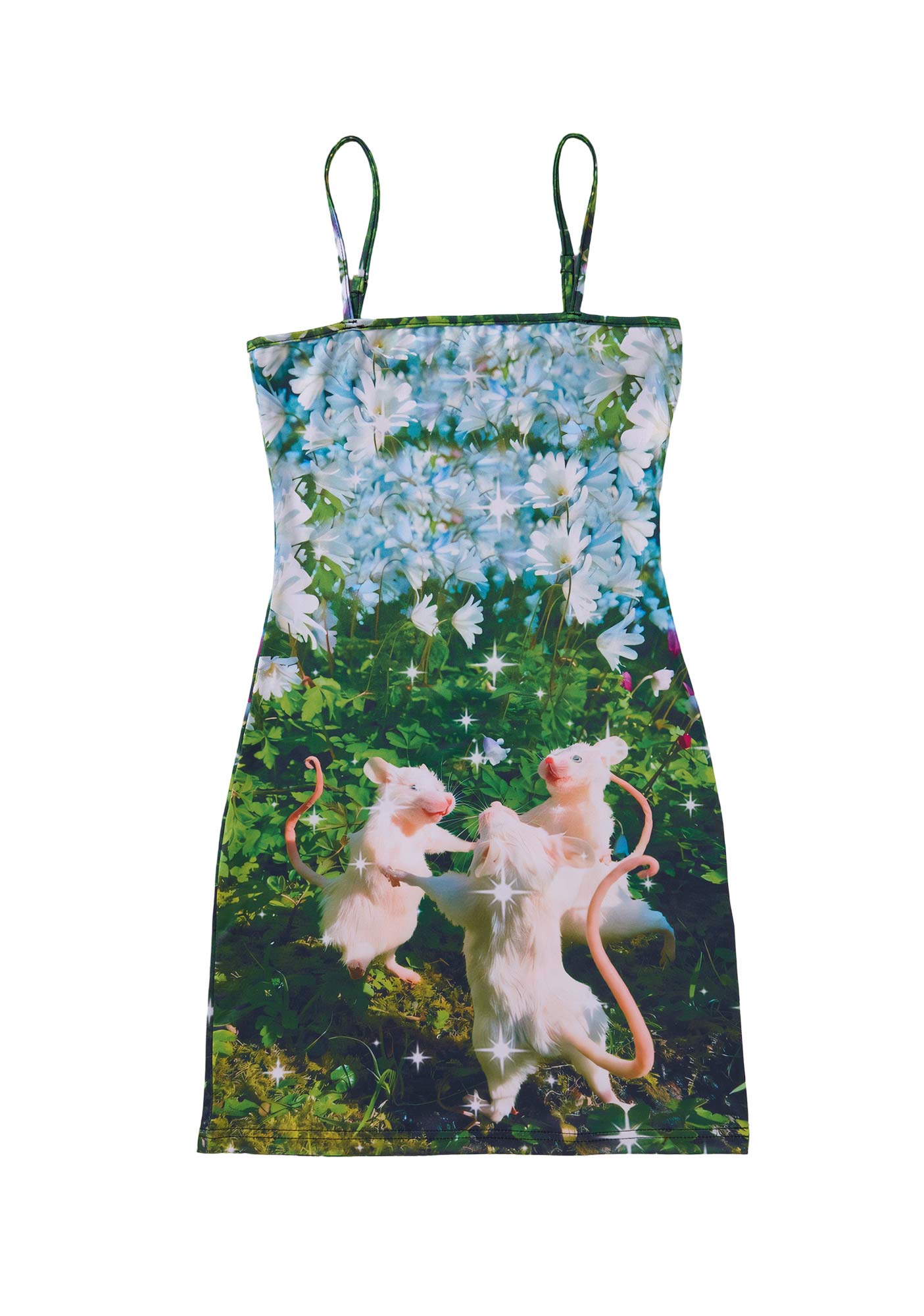 Dancing Rat Y2K Print Slip Dress Cherrykitten