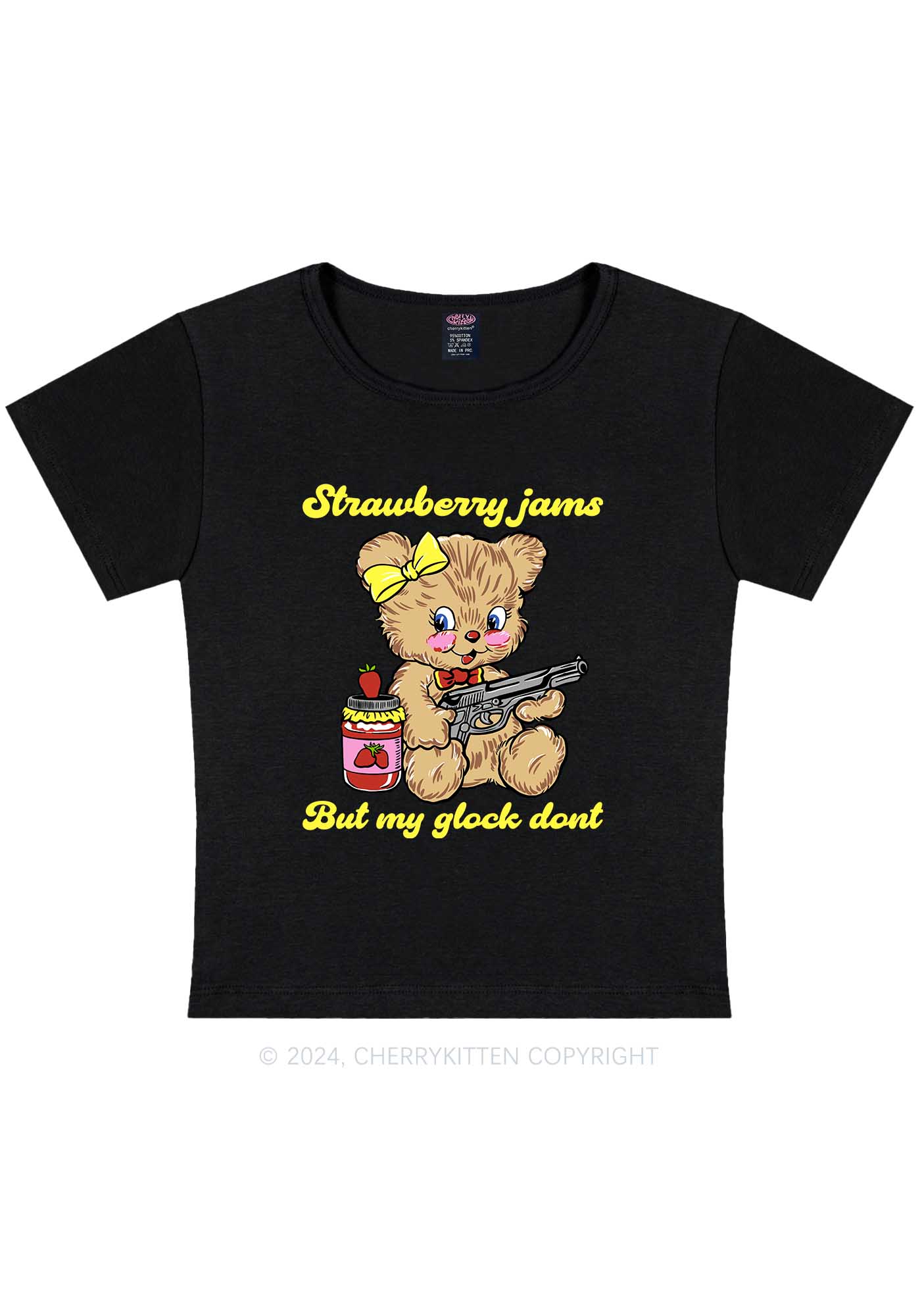 Strawberry Jams Bear Y2K Baby Tee Cherrykitten