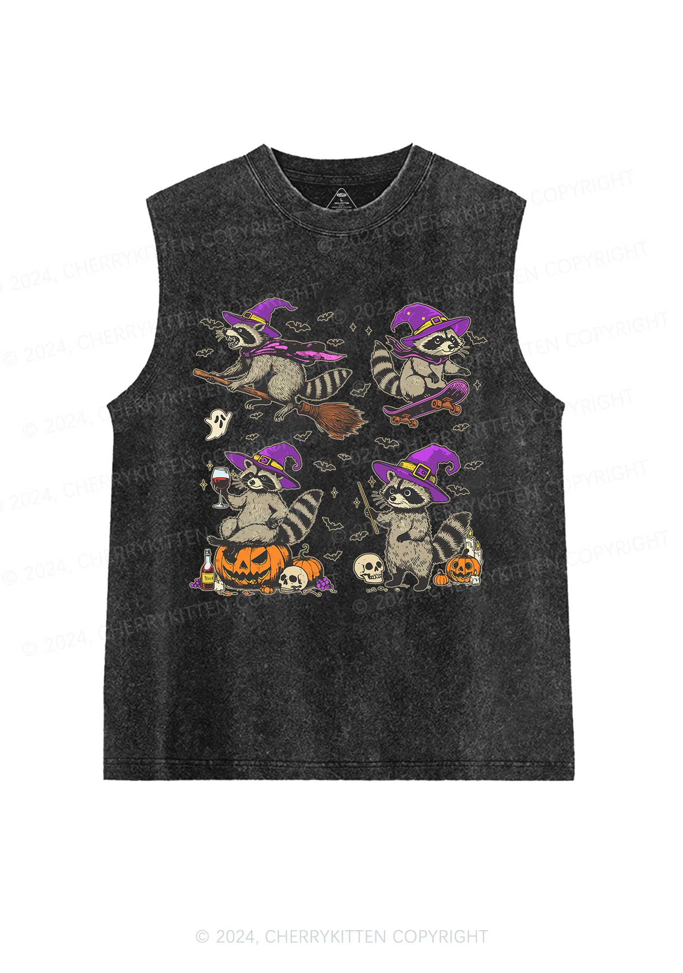 Halloween Raccoon Witch Y2K Washed Tank Cherrykitten