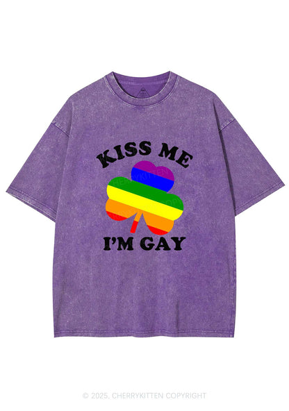 Kiss Me Im Gay St Patricks Y2K Washed Tee Cherrykitten