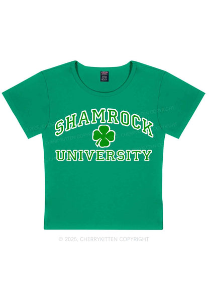 Shamrock University St Patricks Y2K Baby Tee Cherrykitten