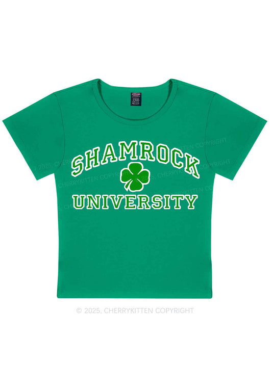 Shamrock University St Patricks Y2K Baby Tee Cherrykitten