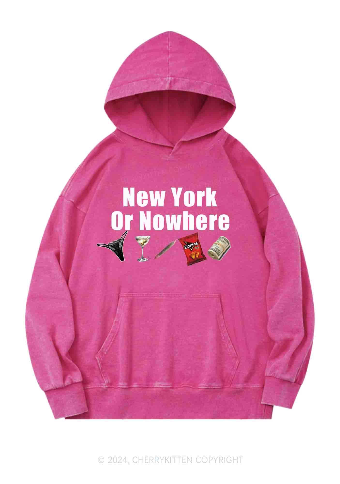 New York Or Nowhere Y2K Washed Hoodie Cherrykitten