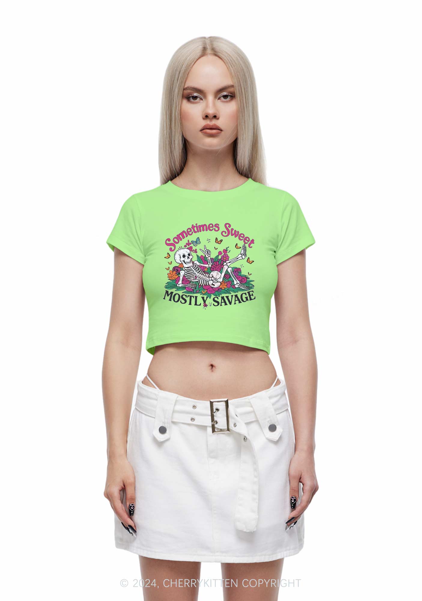 Halloween Mostly Savage Y2K Baby Tee Cherrykitten