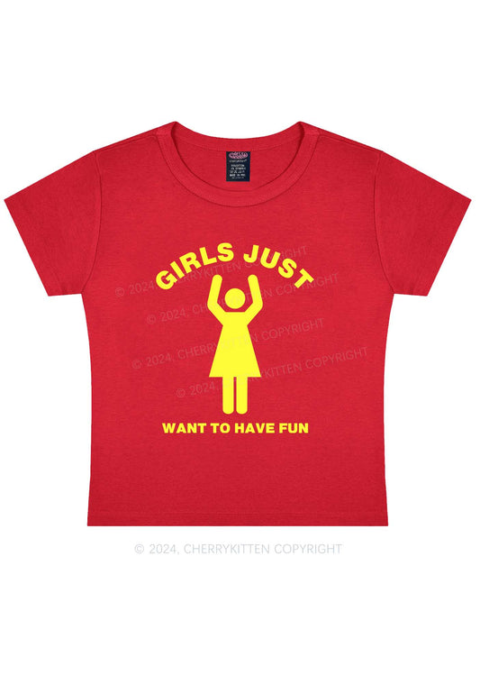 Girls Just Have Fun Y2K Baby Tee Cherrykitten