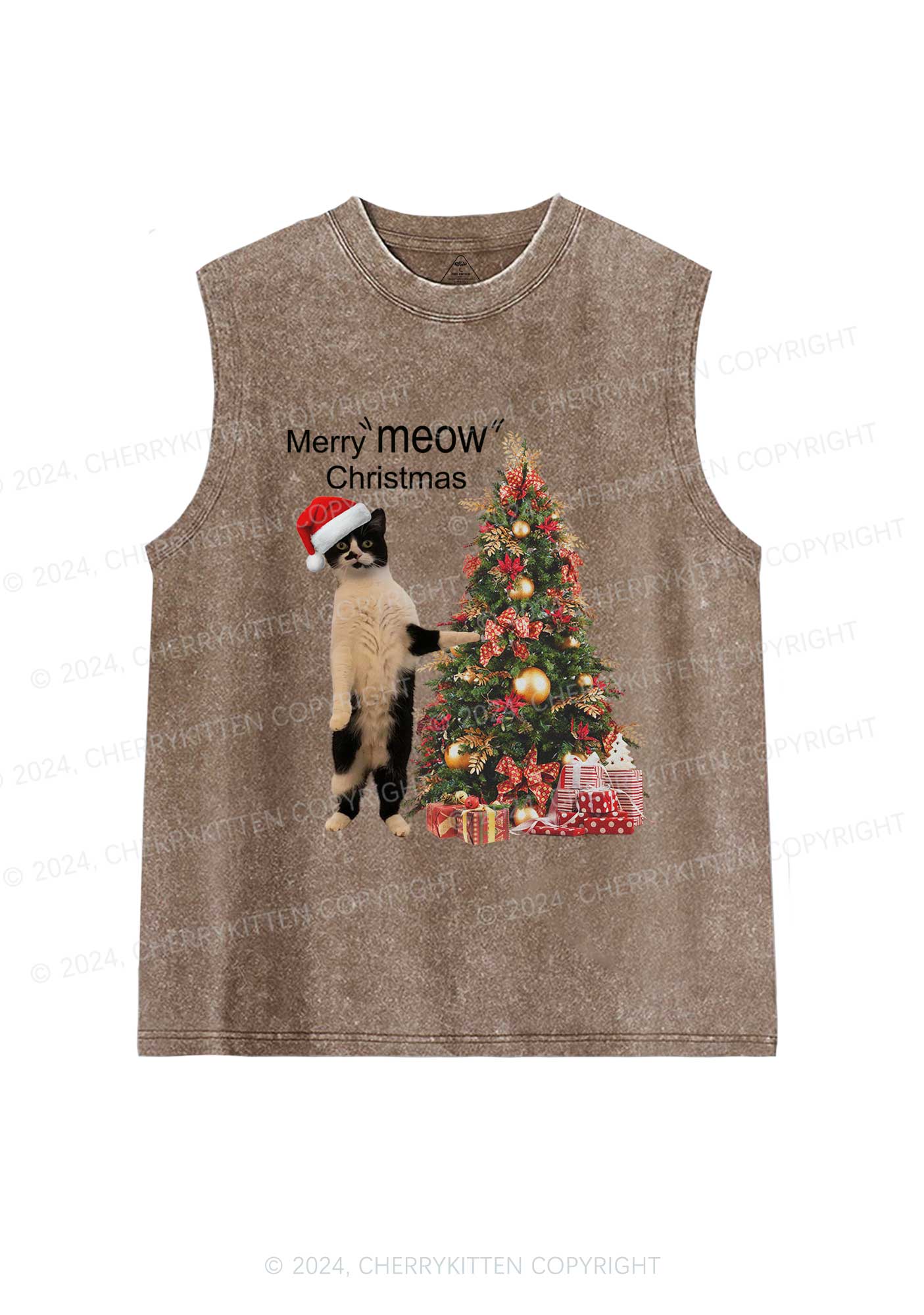 Merry Meow Christmas Y2K Washed Tank Cherrykitten