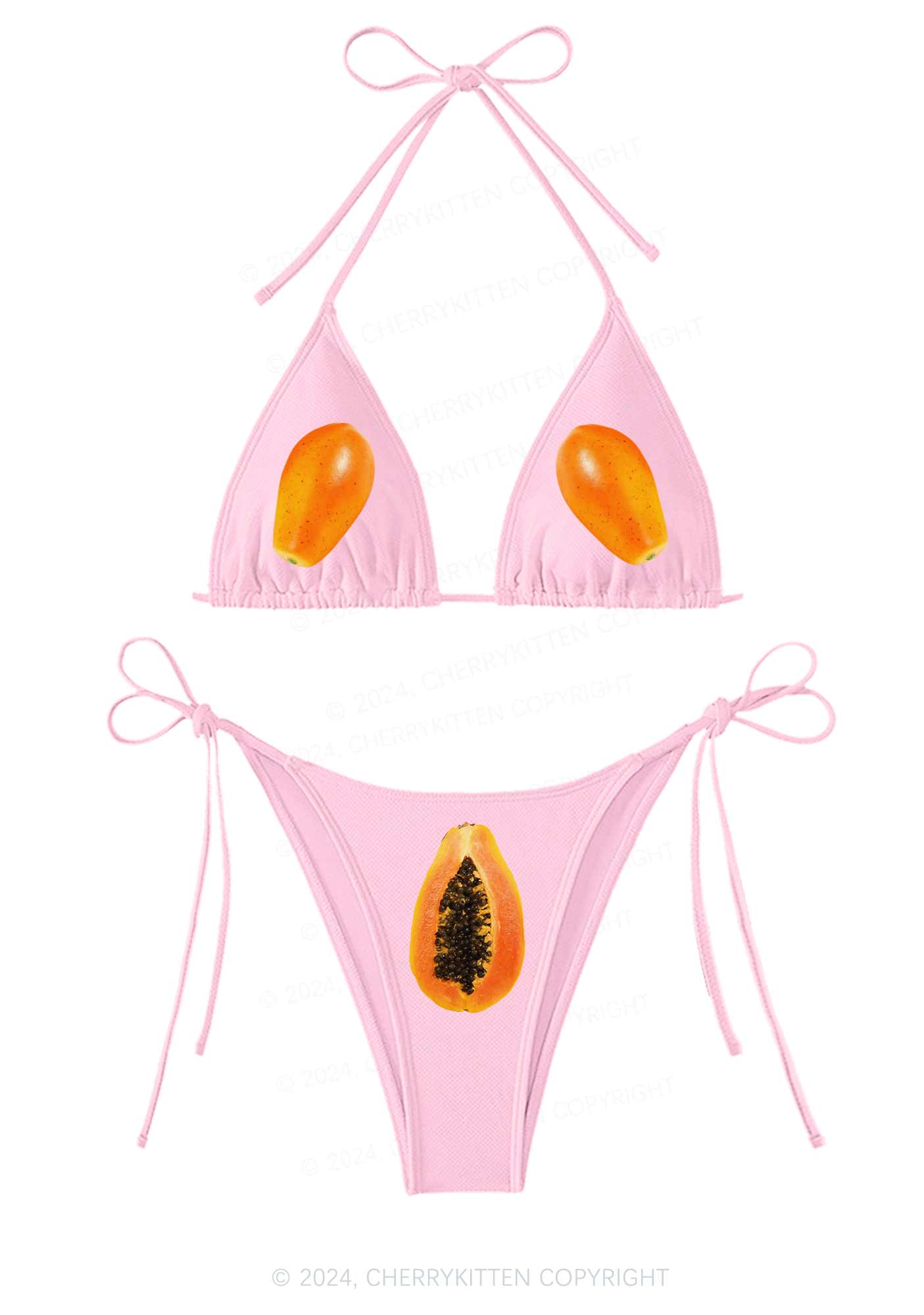 Papaya Y2K Halter Triangle Bikini Set Cherrykitten